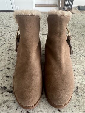 NWOB See By Chloe Tan Suede Shearling Cuff Ankle Booties Size 37 1/2 (7)